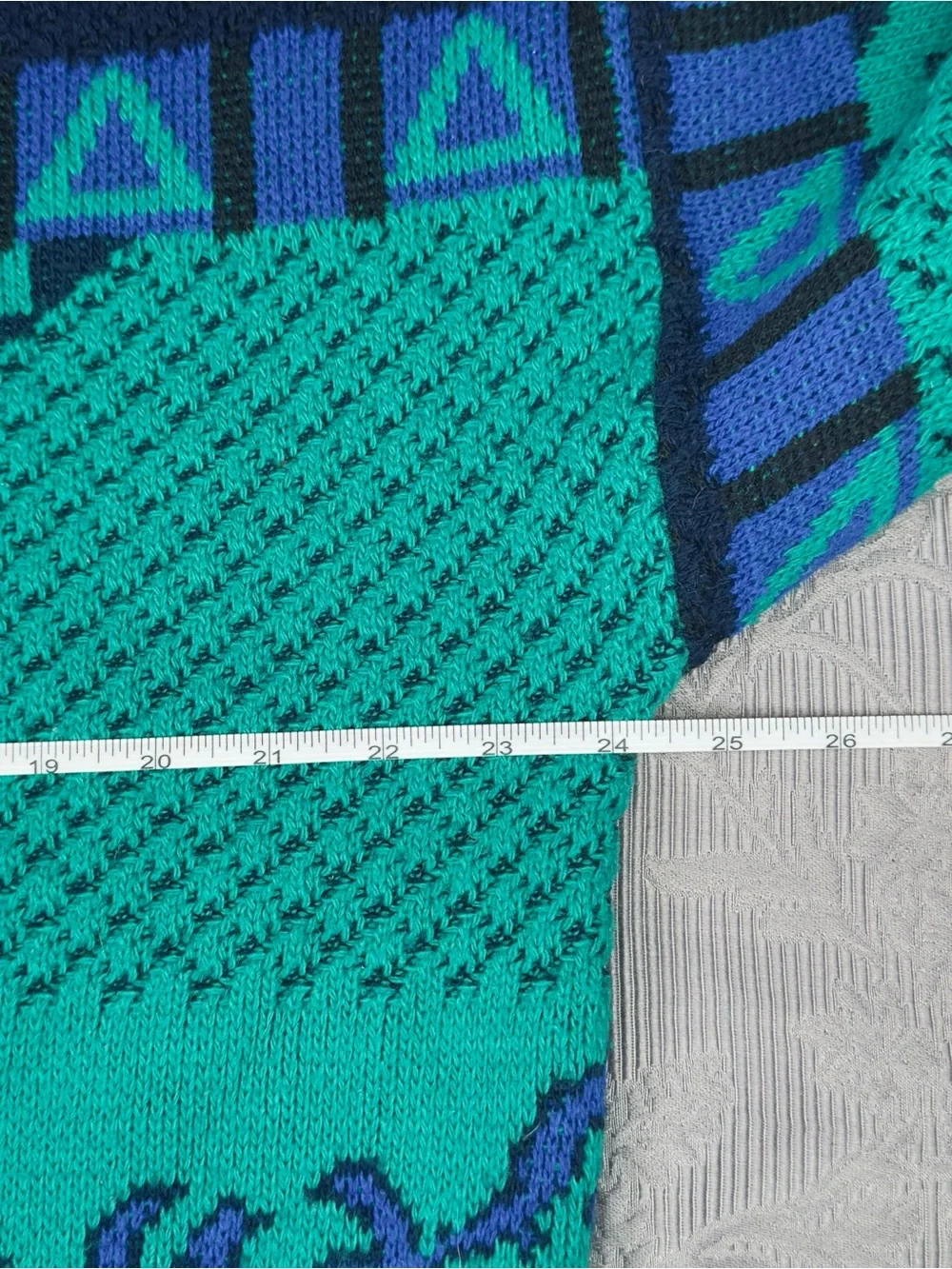 Vtg Robert Bruce Teal Navy Geo Print Long Sleeve Crewneck Sweater L
